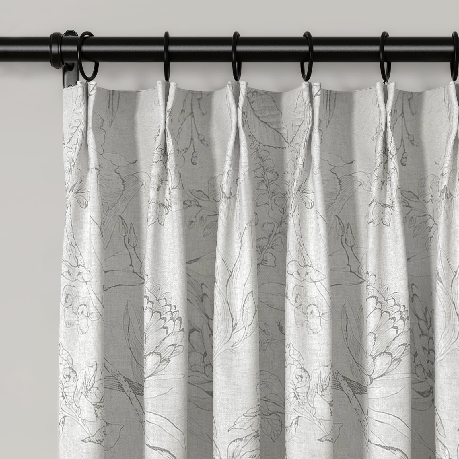 TWOPAGES Vegetative Peony Floral Print Pinch Pleated Curtain, 52Wx102L