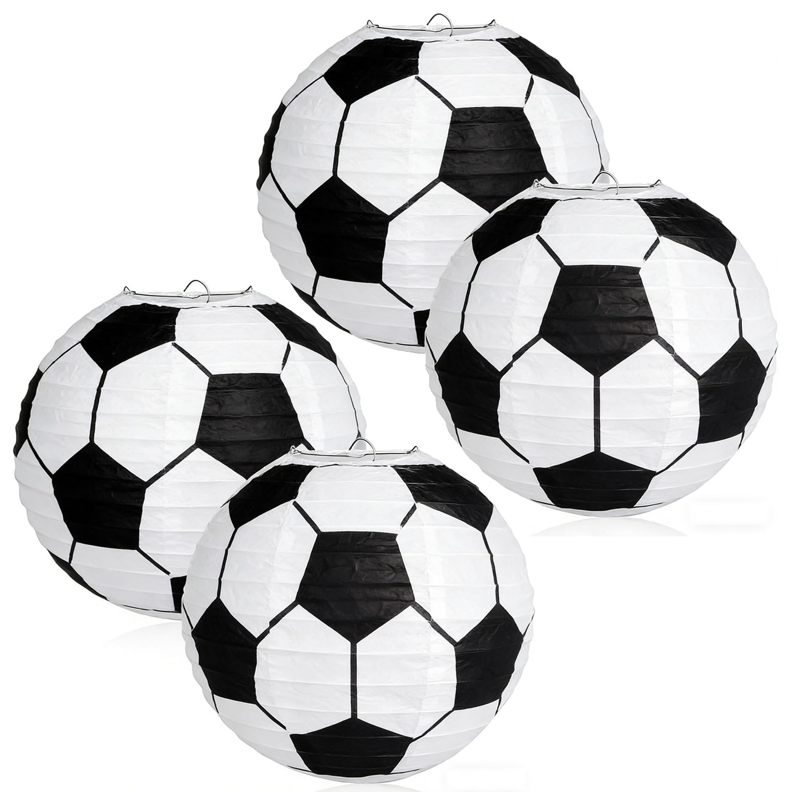 4 x Soccer Paper Lampshades for Ceiling Lights, 30cm/12 Lamp Shades Round Paper Ribbed, Perfect for Home Hanging Lighting, Wedding,Party & Boho Decor, Events, Celebrations