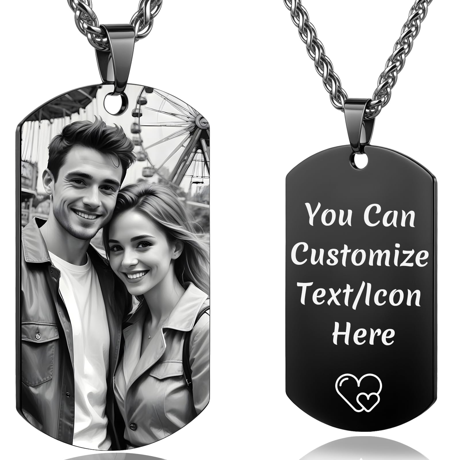 Picture Necklace Personalized Photo, Custom Necklace for Men Customized Engraved Necklace with Photo Text Memorial Gifts for Women Dad Mom