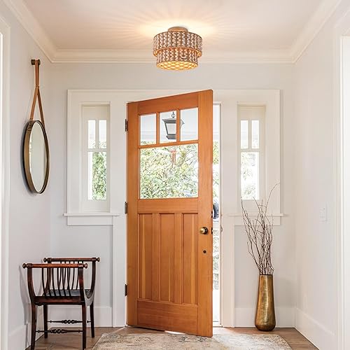 Miniatura 27 de Lámpara de ratán estilo bohemio, lámpara de techo de ratán empotrada, lámpara de techo tejida pequeña de madera, candelabro de ratán