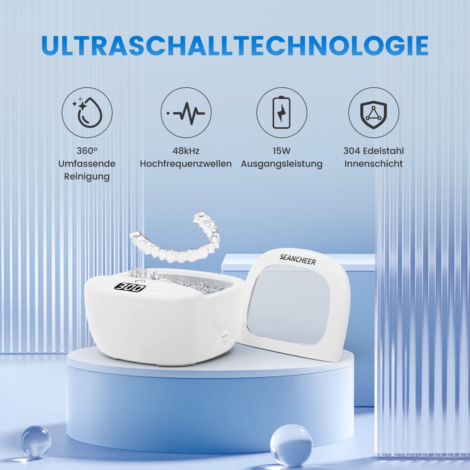 Ultraschallreinigungsgerät 48000Hz Ultraschallreiniger Schnurlos Aufladbare | 120ML | Ultrasonic Cleaner Ultraschallbad für | Zahnersatz | Retainer | Prothesen | Zahnschiene | Schmuck | (Weiß)