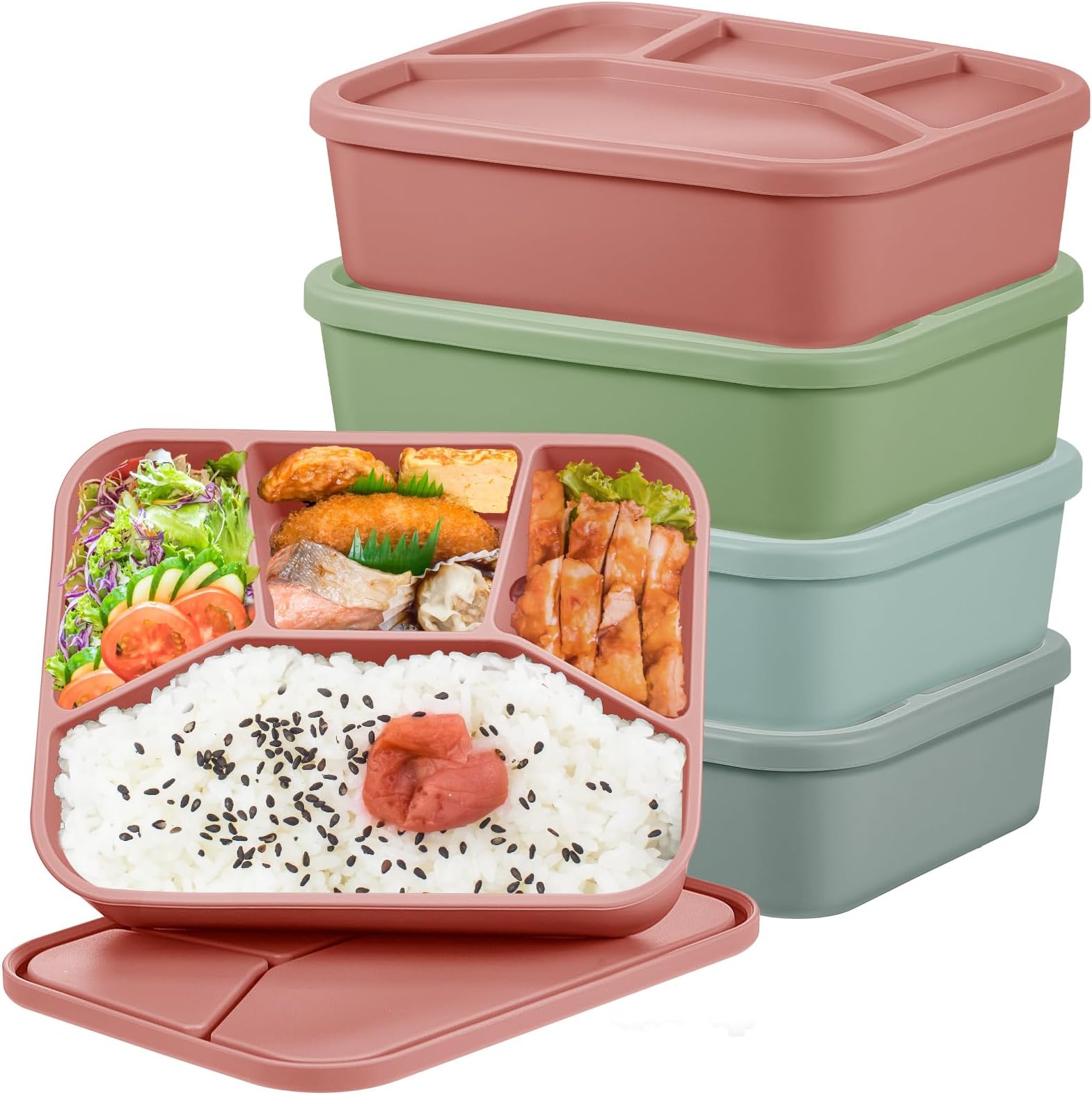 Ziliny 4 Pcs Silicone Bento Box Reusable Lunch Container Smooth Leak Proof Lunch Box Rectangle Bento Boxes for Adult Work Travel Food Meal Compartment Storage, 4 Colors (Classic Colors)