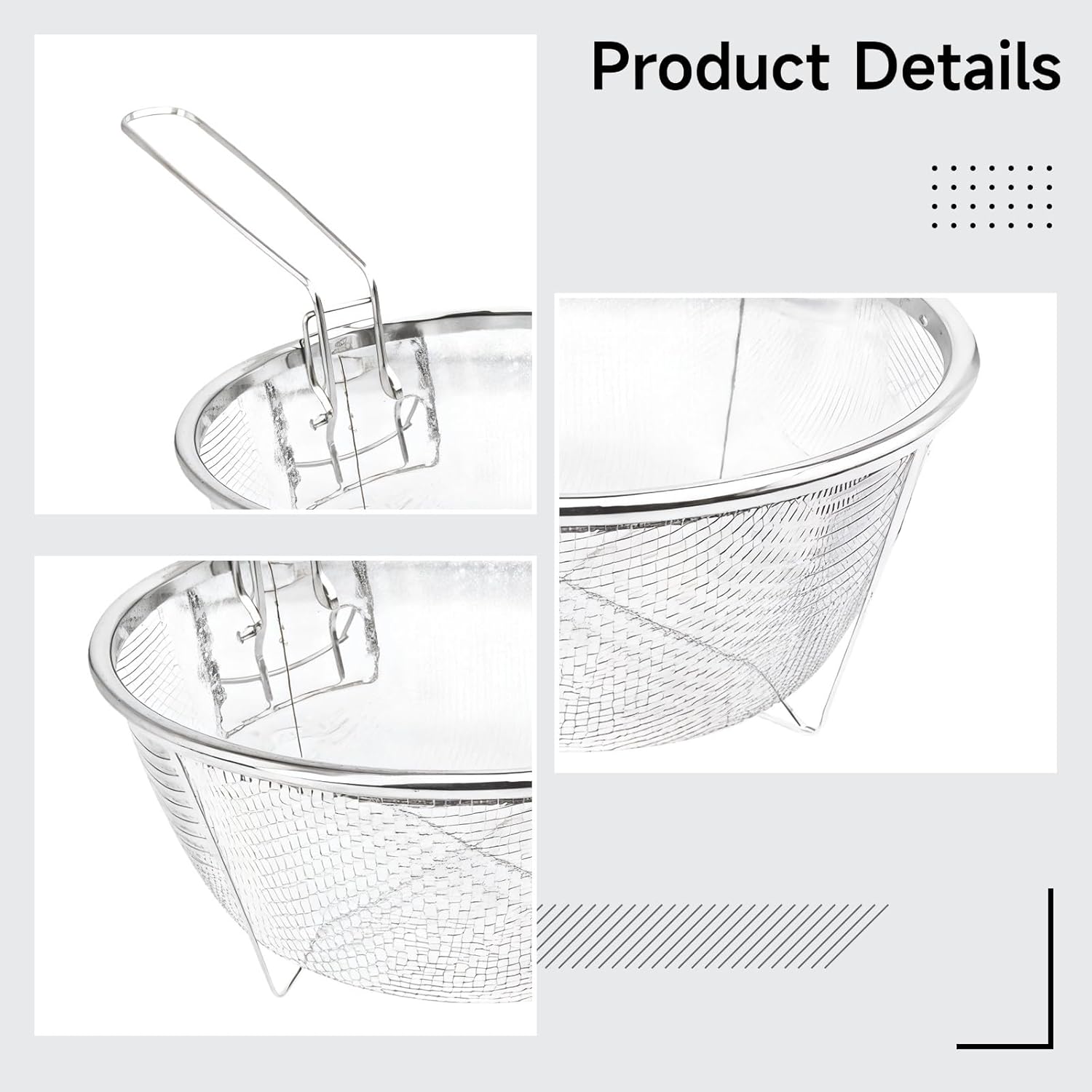 Set of 2 Fry Baskets in Stainless Steel with Long Handle, Design, Mesh Type, 9.06 in / 23 Cm, Great for Frying and Steaming