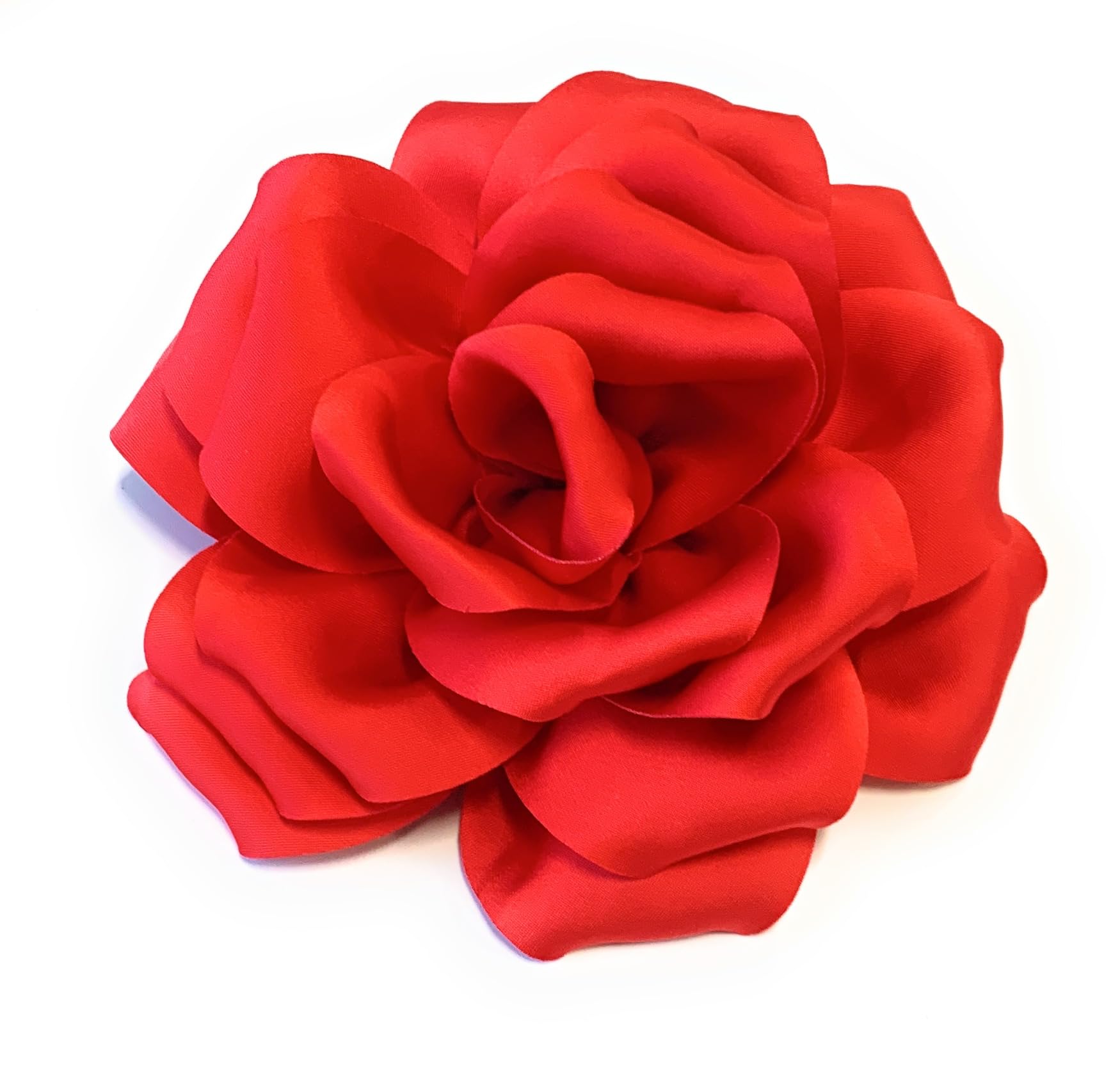 Large Rose Fascinator Corsage Hair Clip and Brooch Pin, Satin Flower, Multi-Colour Options (Red)