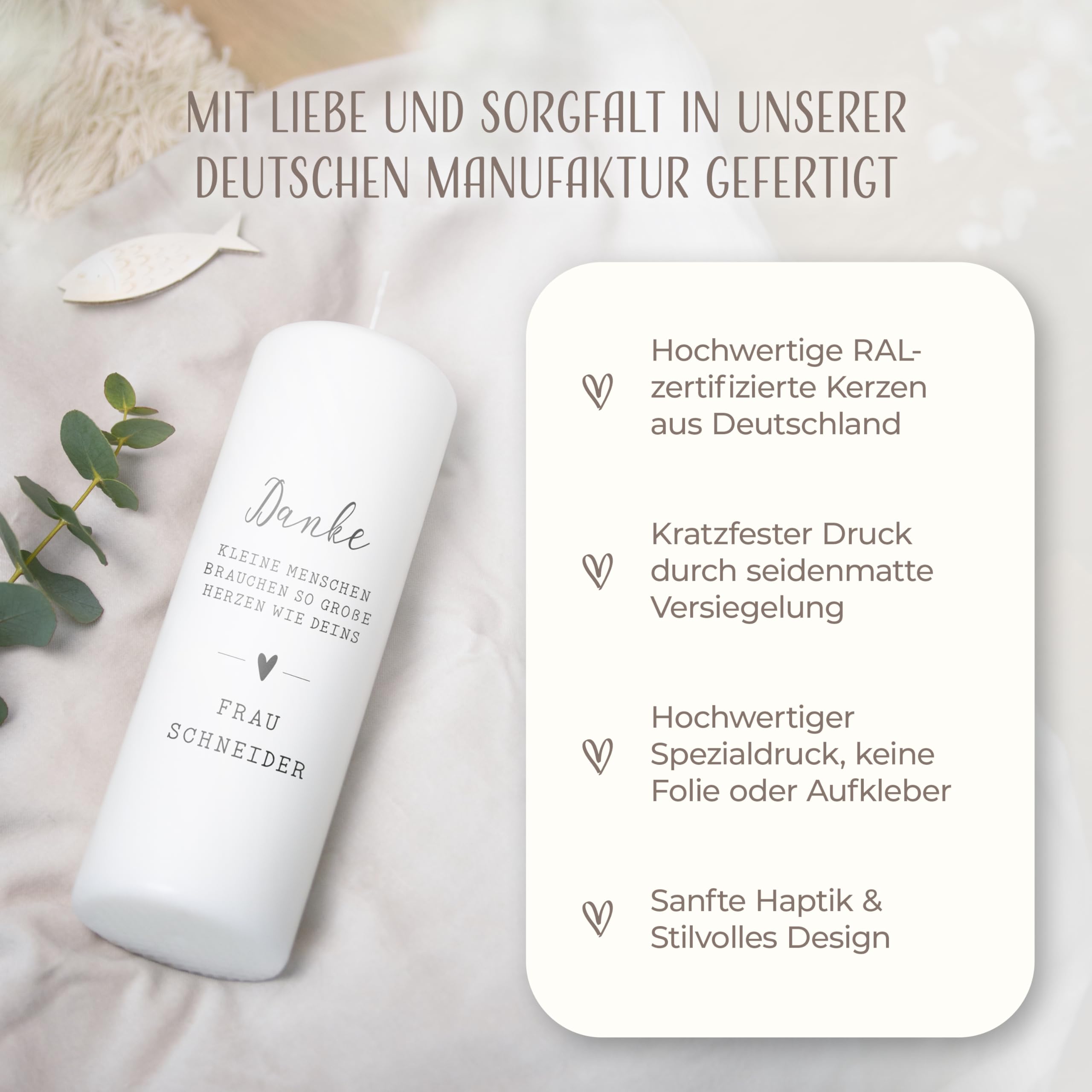 AMARI ® Dankeskerze Dankeslicht (002.03.01) H:25cm personalisiert - Individuelle Kerze mit Namen und Botschaft - Geschenk als Dankeschön - Danke