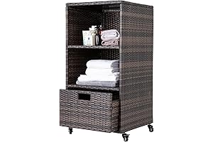 LUCKWIND Freestanding Waterproof Outdoor PE Rattan Wicker Cabinet