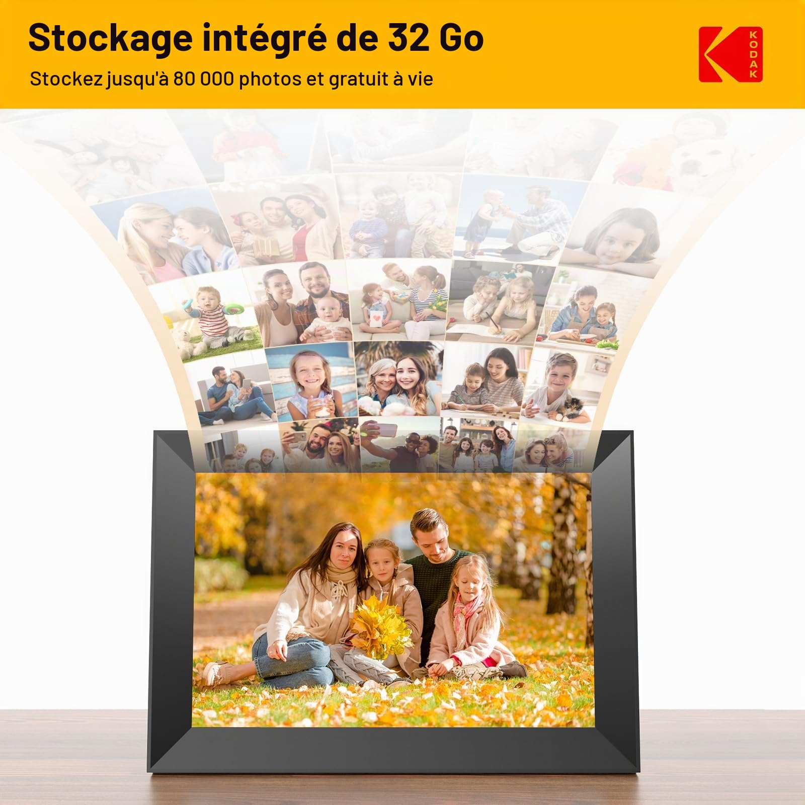 Cadre Photo numérique WiFi, Kodak 10.1 Pouces Cadre Photo électronique avec 32 Go de Stockage, partagez instantanément des Clips vidéo et Photos Via l'application, Rotation Automatique