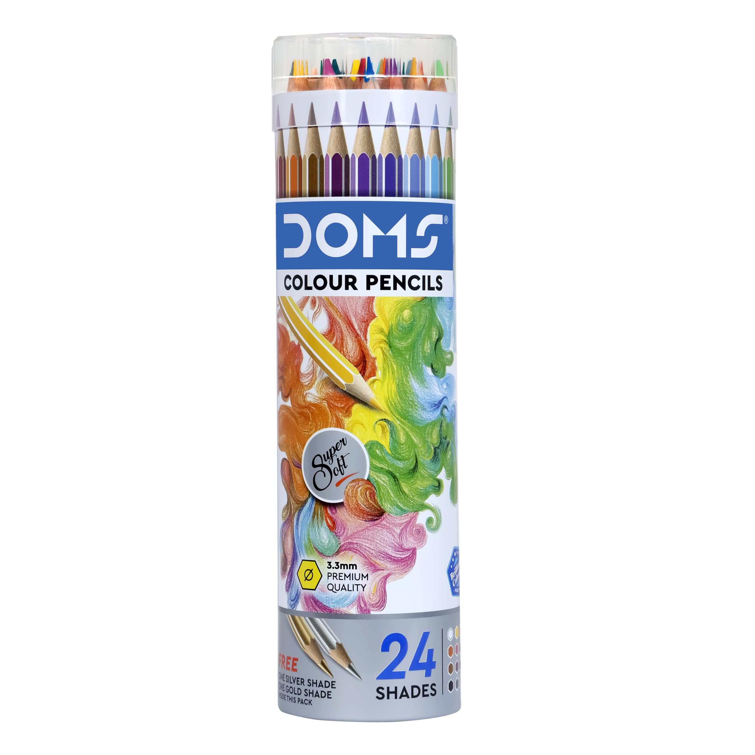Doms Non-Toxic Colour Pencil Set in Round Tin Box (24 Assorted Shades x 1 Set)