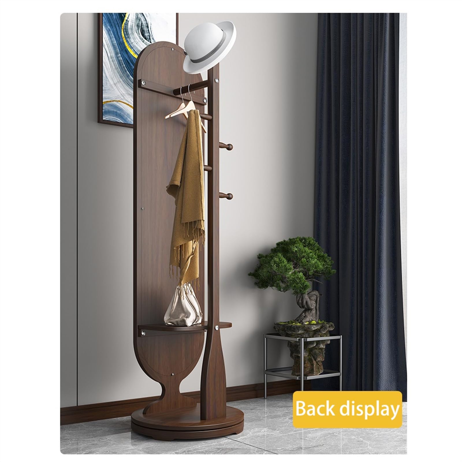 Miroir Pleine Longueur Miroir de Dressing Tout en Bois Massif, Porte-Manteau Multifonctionnel Rotatif sur Pied intégré, Nouveau Porte-vêtements Chambre à Coucher Style Chinois