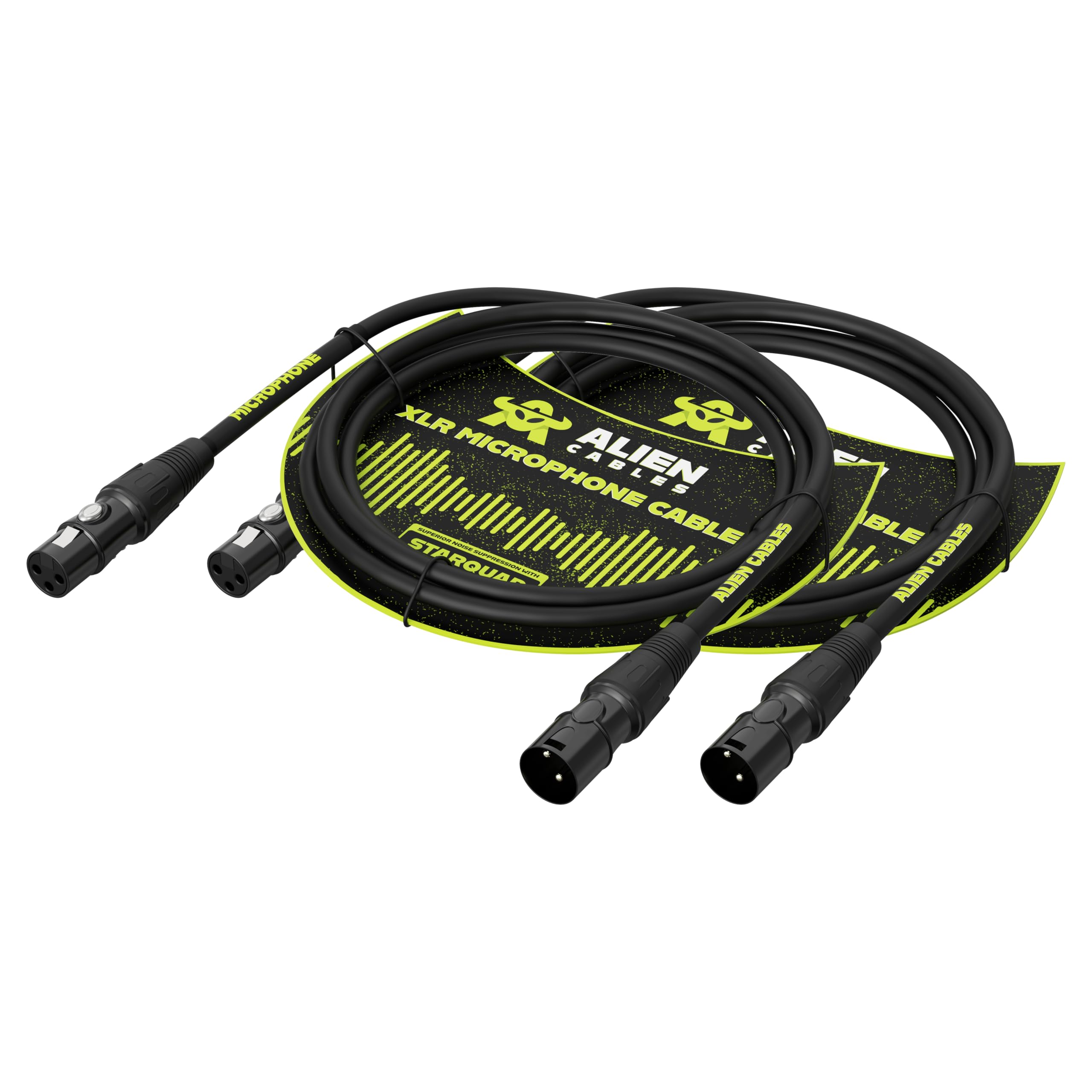 Premium XLR-Mikrofonkabel, Star-Quad geschirmtes XLR-auf-XLR-Kabel, 3 m, Pro-Audio-Mikrofonkabel, geräuschbeständige OFC-Leiter, Schwarz, 2 Stück