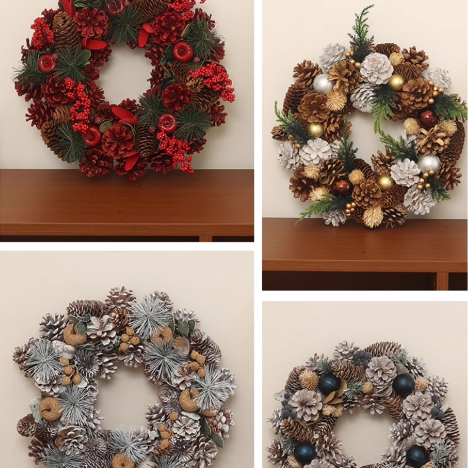 Couronne de Noel Entrée Couronne De Noël for Décoration Porte, Fenêtre Et Mur Decoration Fenêtre(Blue,Silver)