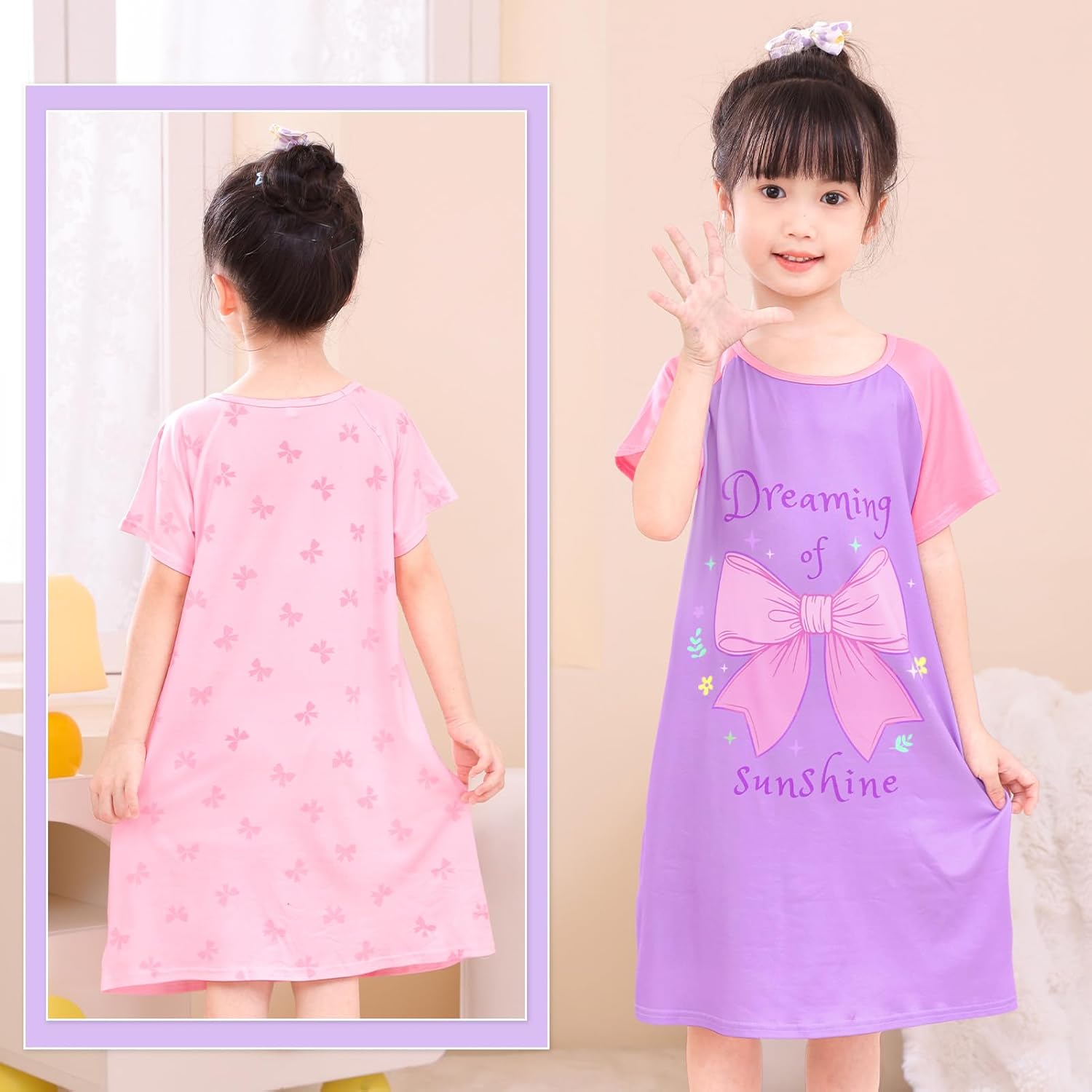 Beinou Girls Nightgowns Toddler Princess Nightgown Sleepwear Night Gowns Sleep Dress 2Pcs for Kids Girls 2-9 Years - Image 2
