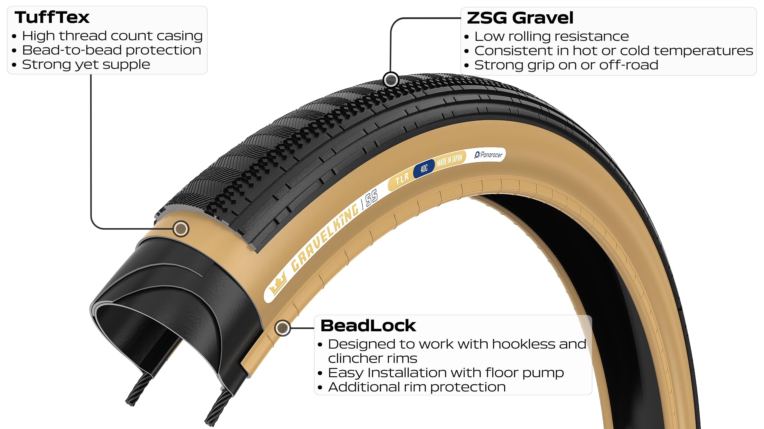 Panaracer Gravelking Semi Slick TLR bezdętkowe składane opony rowerowe do żwiru, szybko toczące się półśliskie, z mieszanką ZSG i obudową TuffTex, ulepszona kontrola na nierównych drogach i szlakach