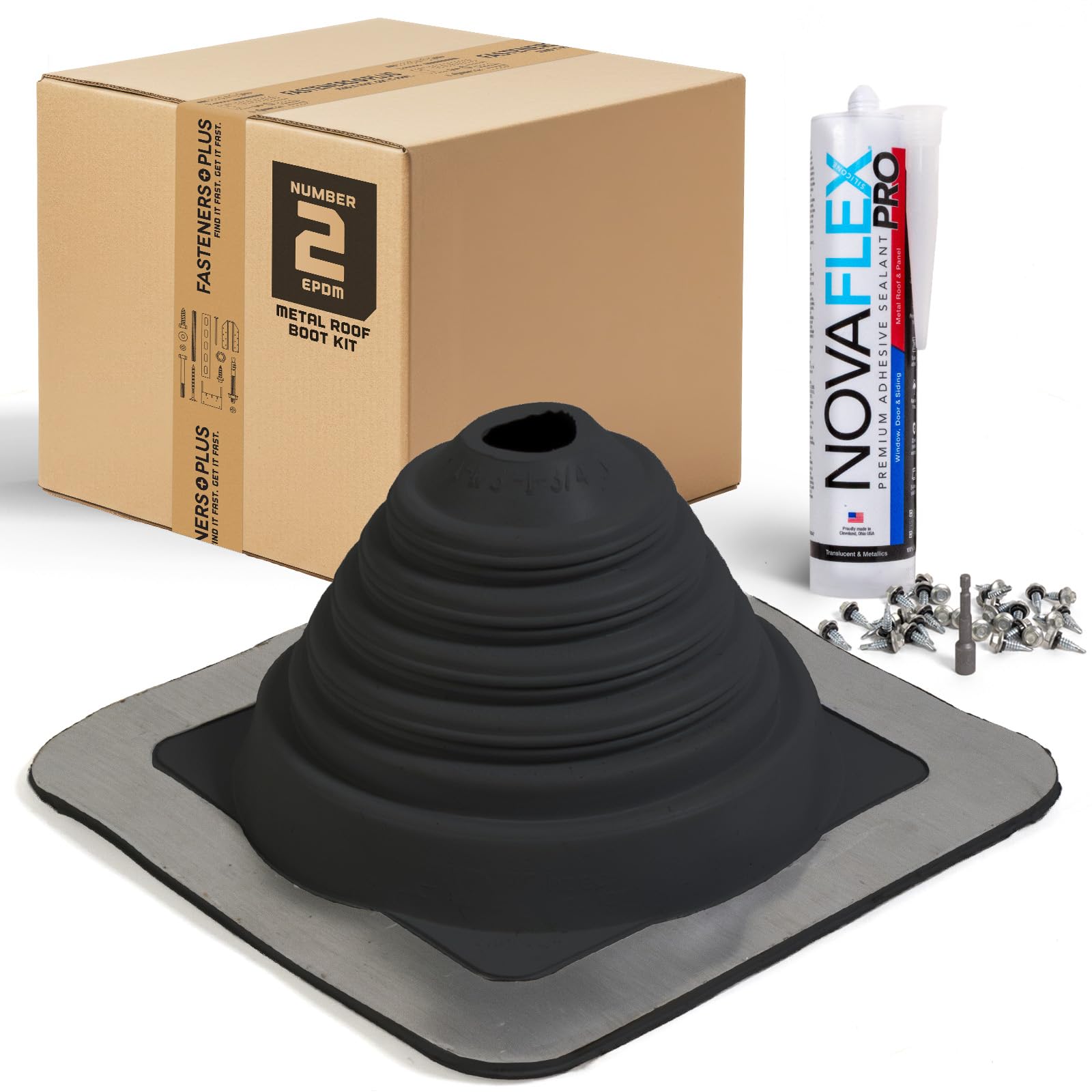 Fasteners Plus #2 Square EPDM Metal Roof Pipe Flashing Boot