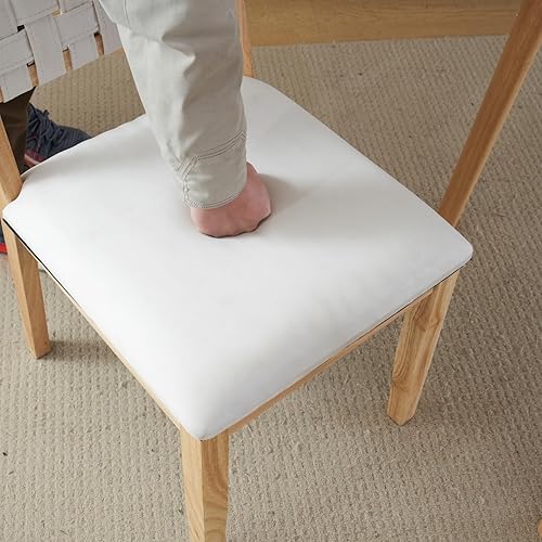 Miniatura 5 de VINGLI Juego de 4 sillas de comedor de madera tejida beige, sillas de escritorio modernas de mediados de siglo sin brazos con remaches y clavijas