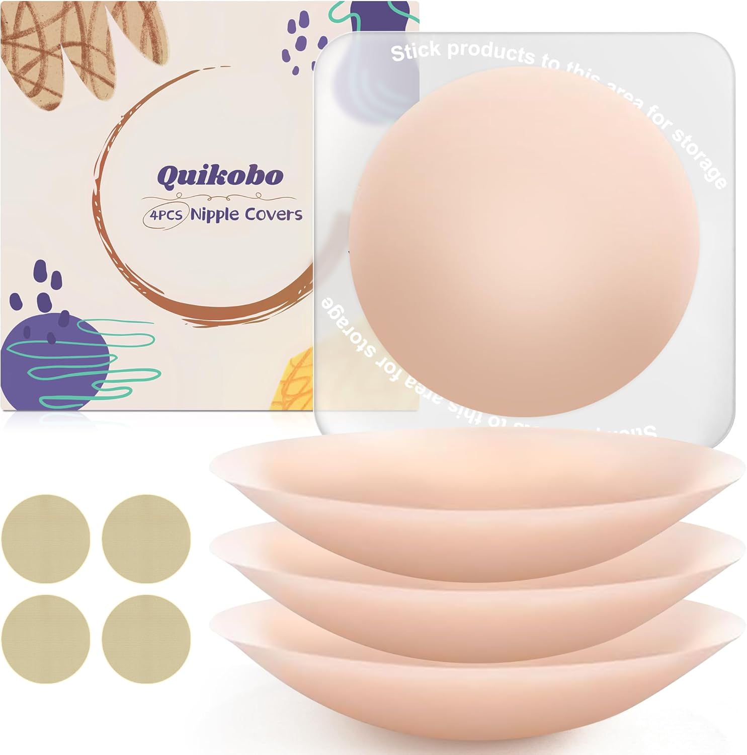 2 Pairs Nipple Covers for Women with Storage Board, Silicone Reusable Sticky Nipple Pasties Ultra-Thin, Invisible