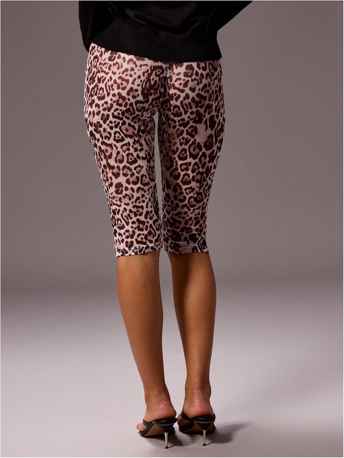 MakeMeChic Women's Mesh Leopard Print Knee Length Capri Leggings Stretch Y2k Pants - Image 2