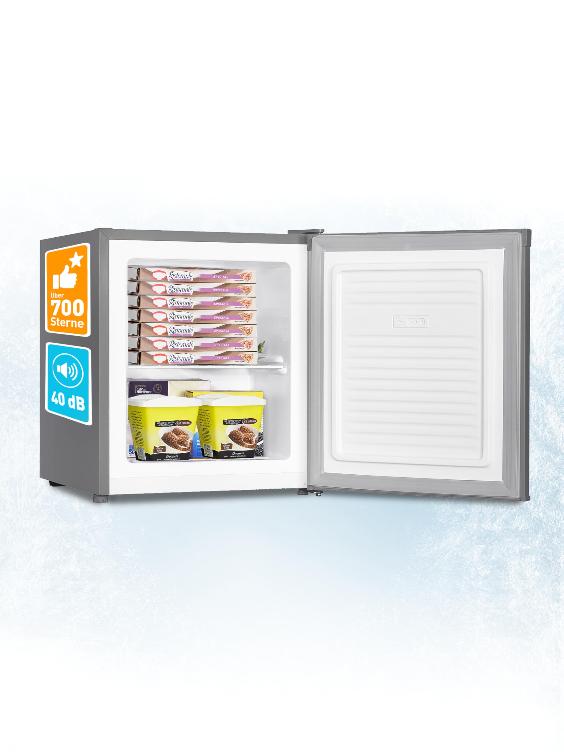HEINRICHS Mini Gefrierschrank 33L klein kompakt leise:40dB Gefrierbox; wechselbarer Türanschlag; mini Tiefkühltruhe bis zu -18°C,Tiefkühlschrank,perfekt für Büro Camping Outdoor Heinrich´s (inox)