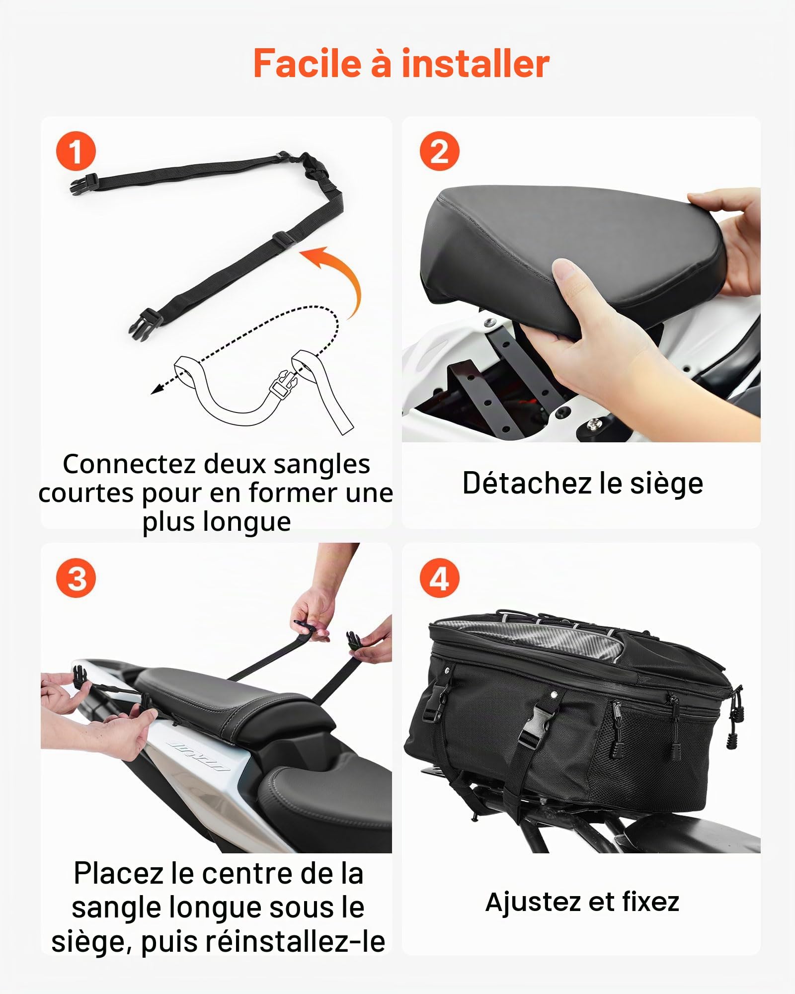 VEVOR Sacoche arrière de moto extensible 22-34 L, sac de selle moto avec housse de pluie imperméable, sac à dos de rangement pour bagages multifonctionnel avec sangles, poche et cordon élastique, noir