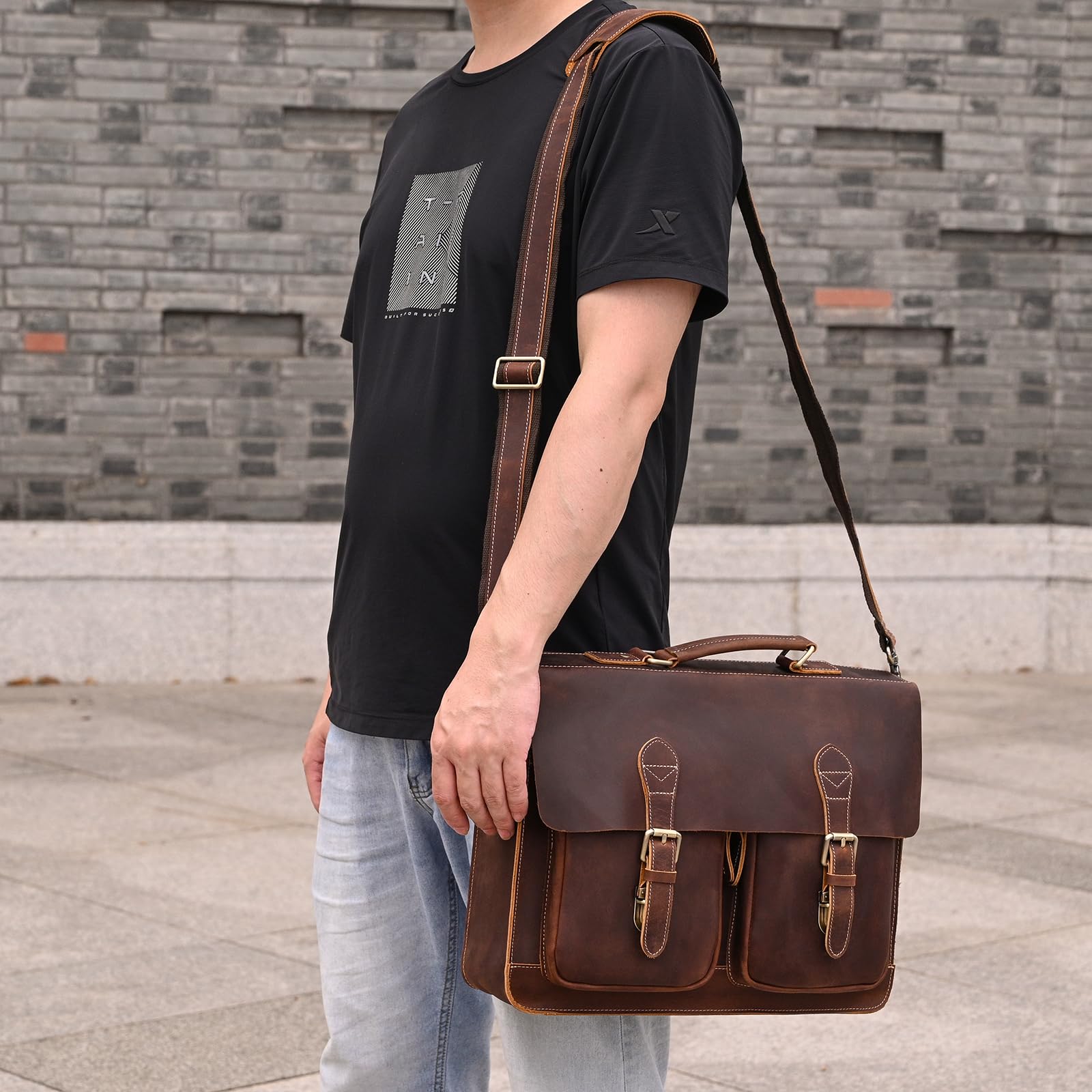 vintage Grande tracolla Borsello uomo pelle vintage Borsa Vero Cuoio Messenger bag per Laptop da 14, 15,6 Pollici Viaggio