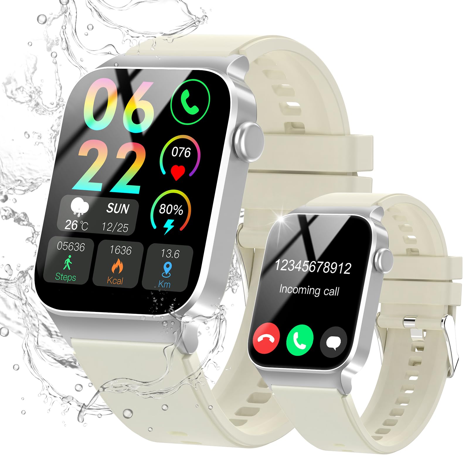 VKROBAG Smartwatch Uomo Donna, 1.85" Orologio Smartwatch con Effettua/Risposta Chiamate, 113 Sportive Smart Watch con Contapassi/Sonno/Cardiofrequenzimetro, Impermeabil IP68 Fitness Tracker Bianco