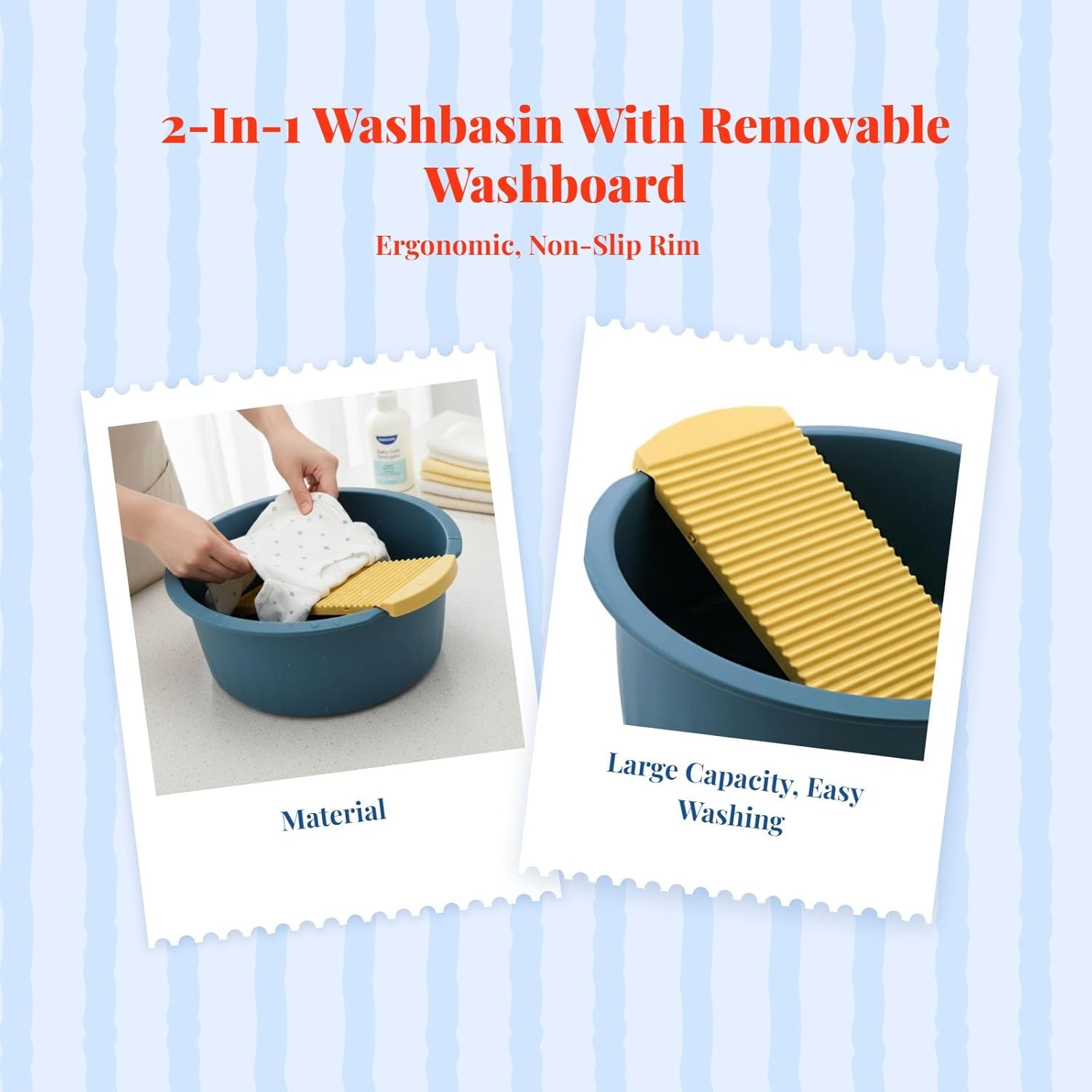 Washboard, Washtub Washing Supplies Compact Non Slip Lightweight Basin Laundry(Pink)