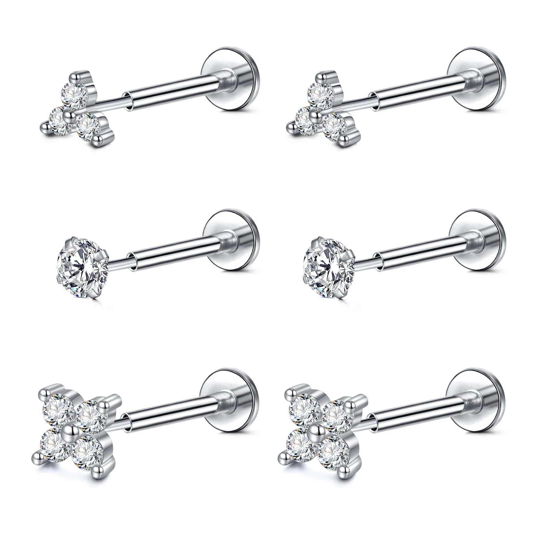 Funseedrr 16G/18G/20G Helix Piercings Tragus Gewindelos Edelstahl 6mm Labret Piercing Nasenpiercing Stecker Lippenpiercing Piercing Ohr