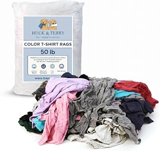 Huck & Terry Tshirt 걸레 가방 멀티컬러 (22.7kg(50파운드), 면 혼방, 페인트 천 및 다목적, 주방, 자동차, 얼룩 걸레, 보풀 없는 흡수성 세탁 가능, 45.7 x 45.7cm(18 x 18인치)