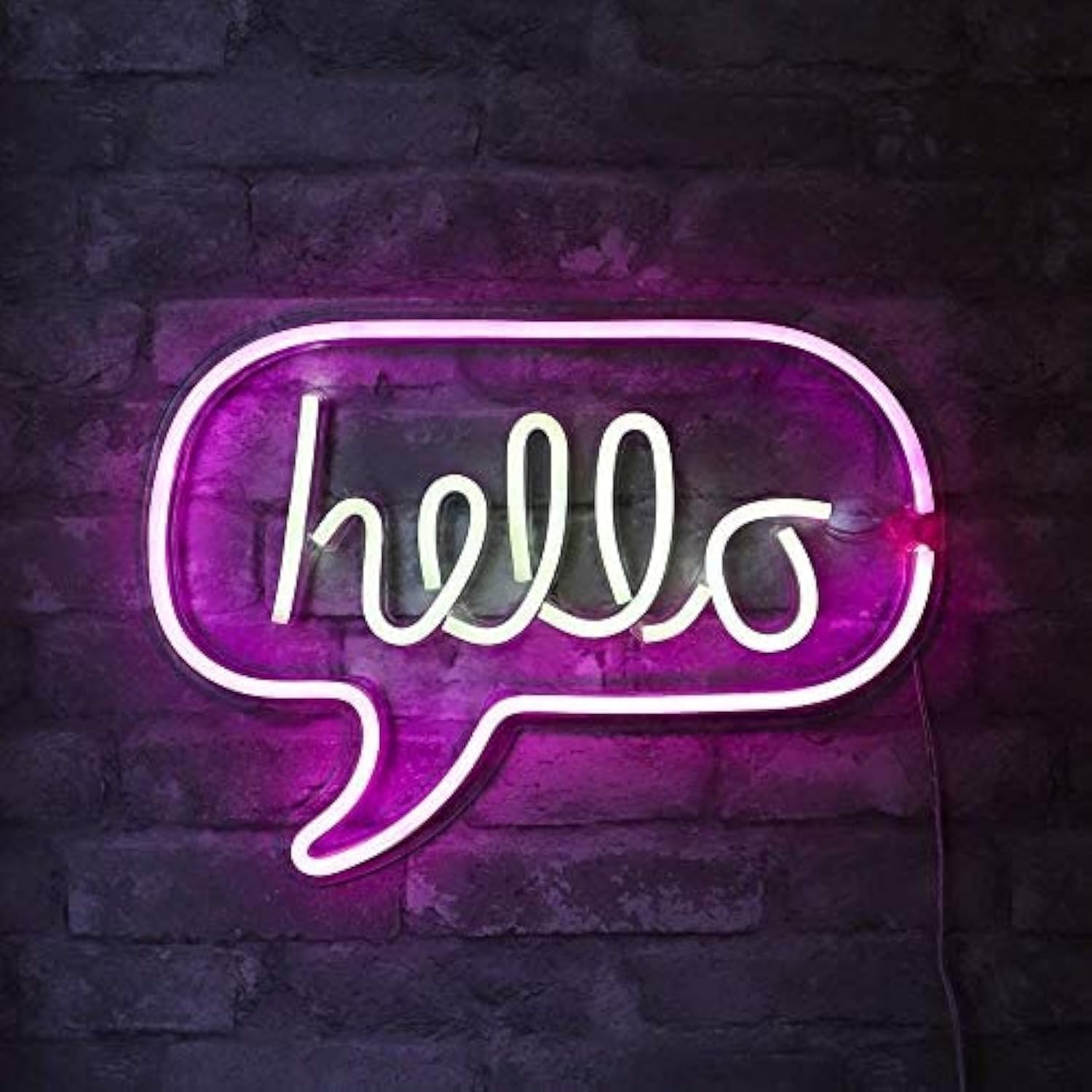 Neon LED Hello Word Bubble Wall Sign for Cool Light Powered by USB Wire (White and Pink, 17 x 12 Inch)