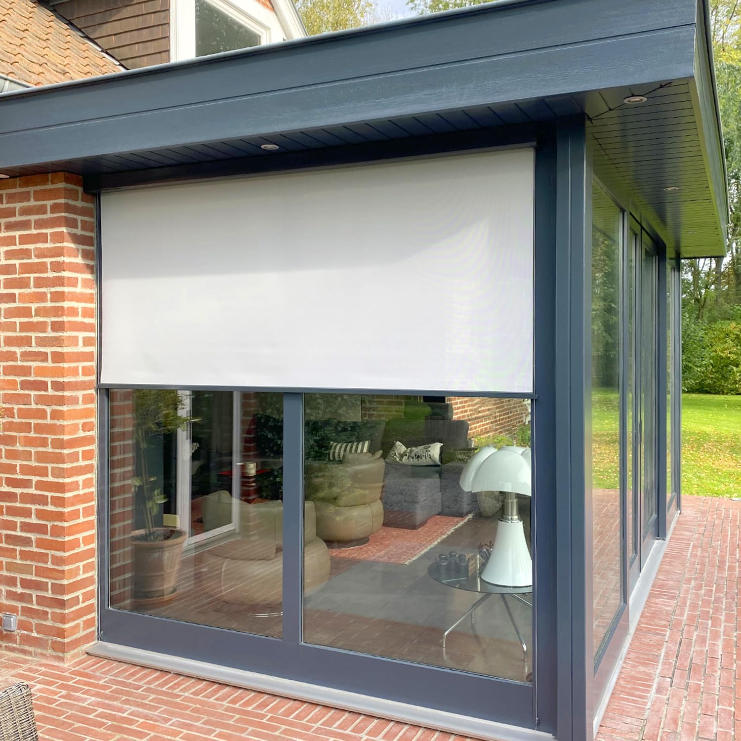 MADECOSTORE Tenda da sole motorizzata con interruttore – baule grigio – grigio chiaro – L210 x H300 cm