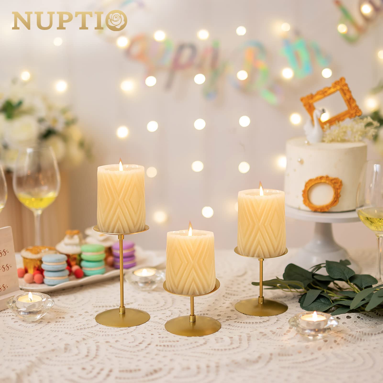 Nuptio Portacandele A Colonna Set di 12 Portacandele Dorati Portacandele Sfusi Candele A Colonna Antico Arredamento Bar Hotel Mantello Tavolo da Pranzo Ricevimento Amico Bambino