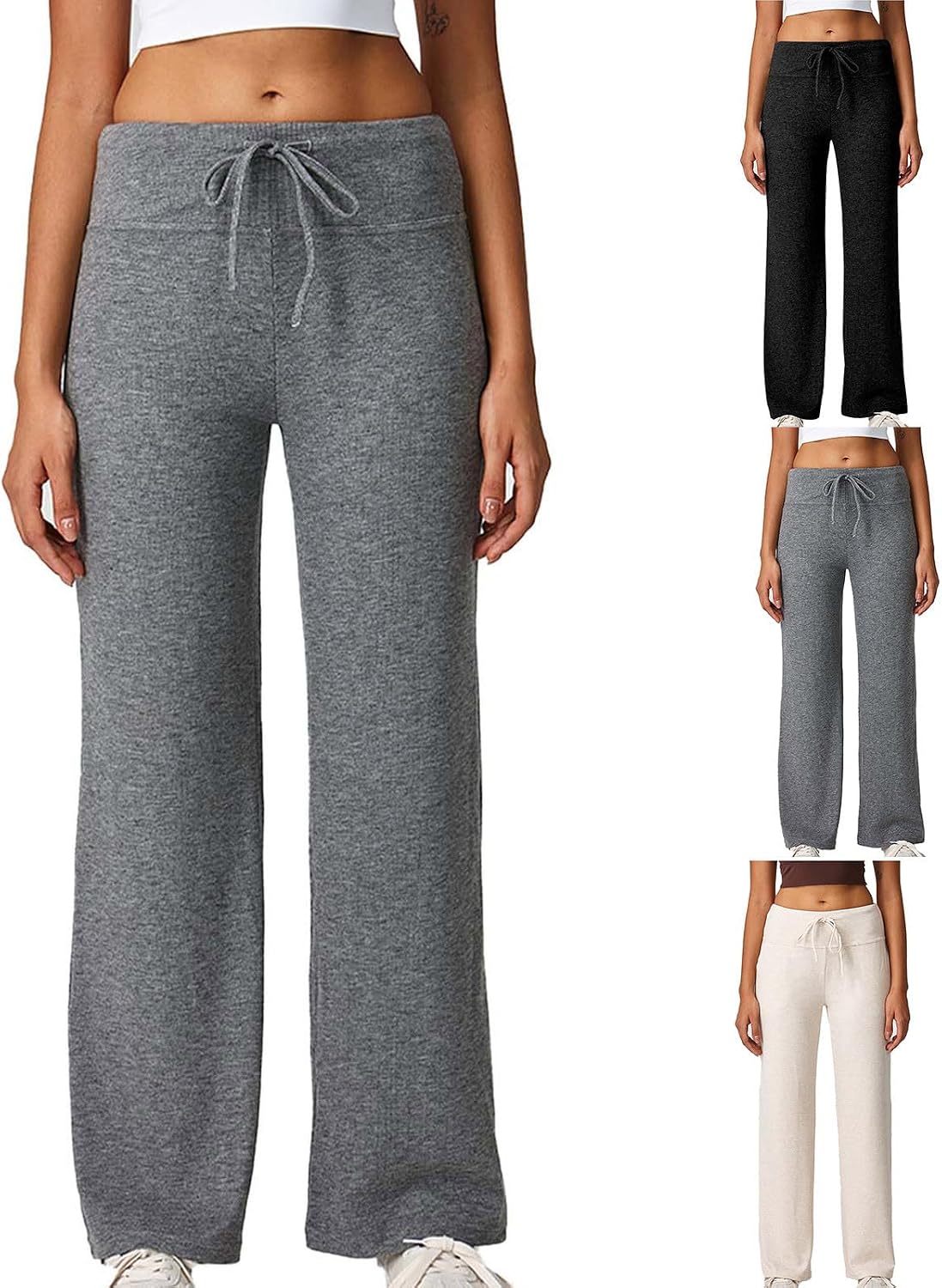 HGps8w Women's Wide Leg Lounge Sweatpants - Comfy Ribbed Knit Elastic Waist Versatile Loose Workout Yoga Pants with Pockets