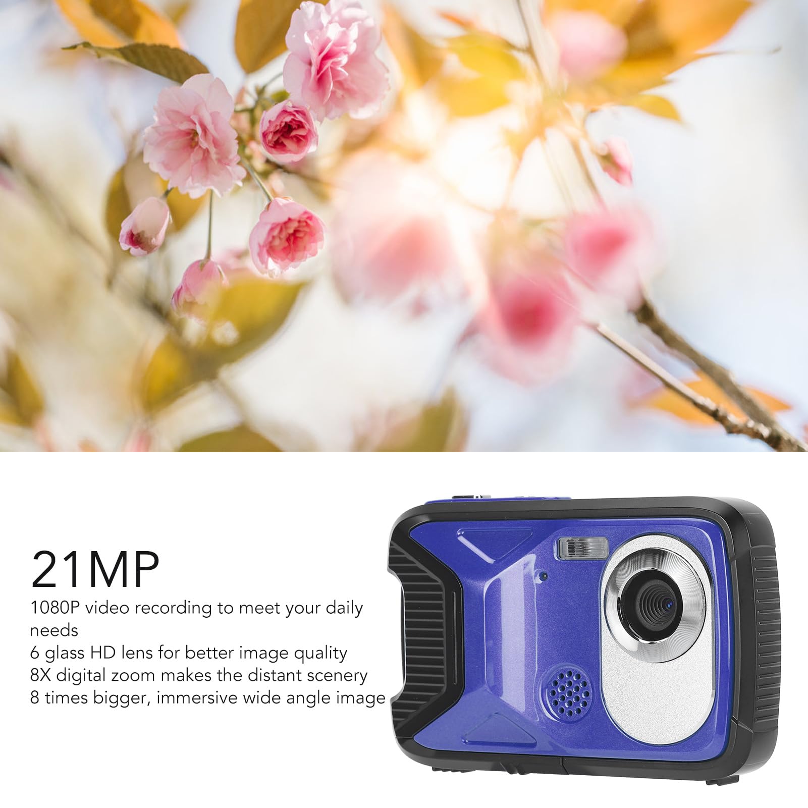 XHTLLO Underwater Camera, 2.8 Inch TFT HD Screen 21MP 1080P Face Detection Panoramic Shot Shakeproof 16.4ft Waterproof Digital Camera(Blue)