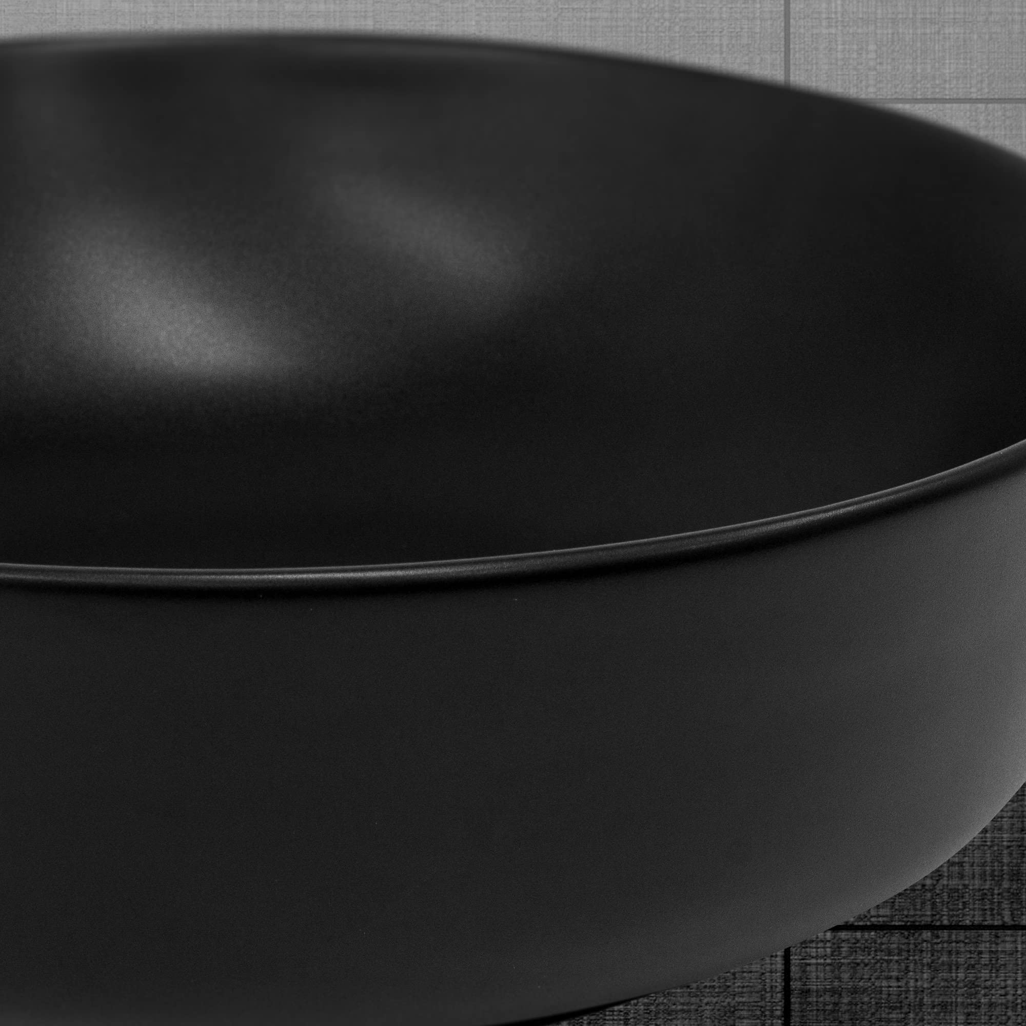 ML-Design Lavabo de Cerámica Negro Mate Redondo Ø 360 x 120 mm Con Agujero de Desagüe Lavamanos Moderno Sobre Encimera Sobremesa Pila Para Baño Aseo Fregadero Diseño Minimalista