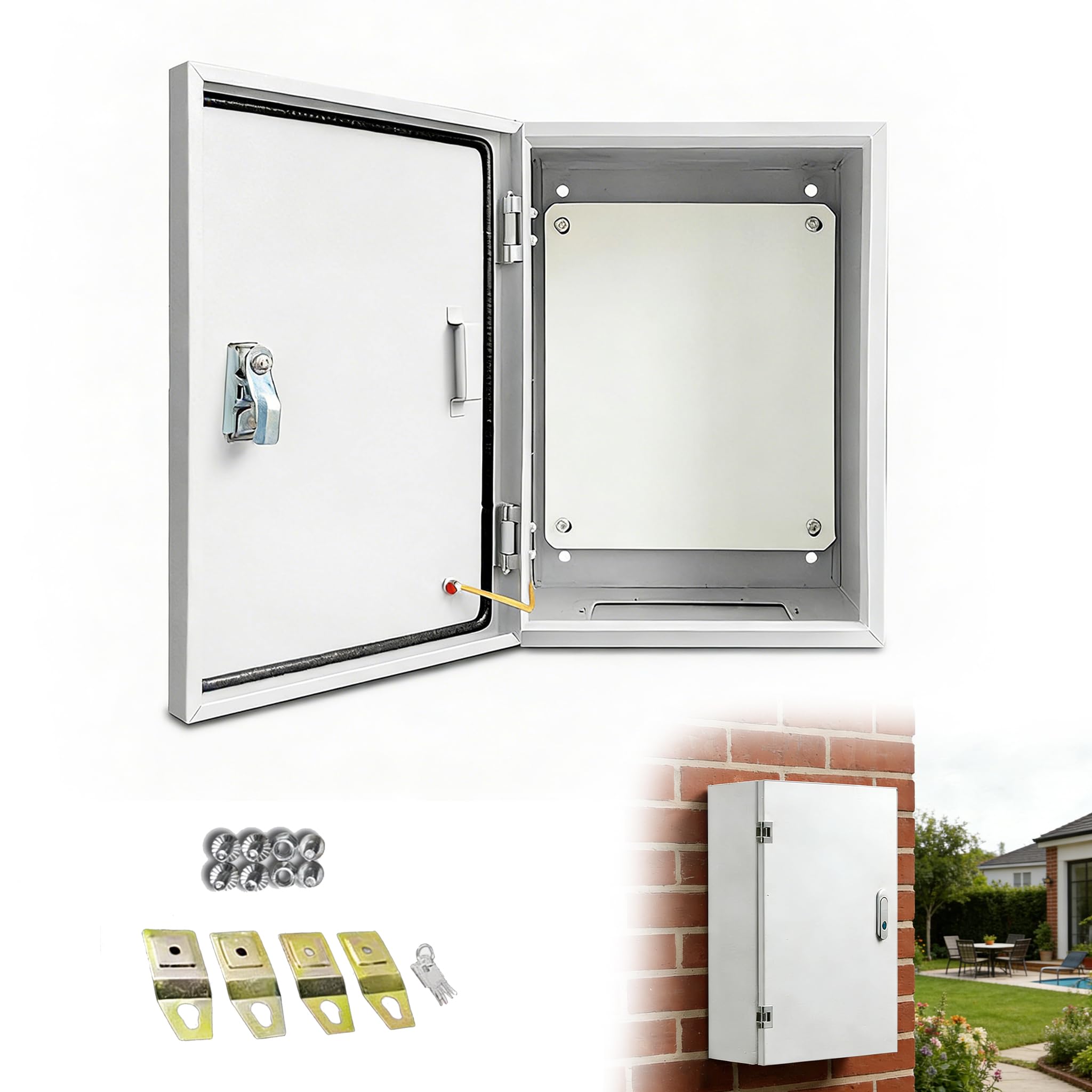 Caja de distribución de acero inoxidable, 40 x 30 x 20 cm, resistente al agua, distribuidor eléctrico montado en la pared exterior, con cerradura estable y junta impermeable