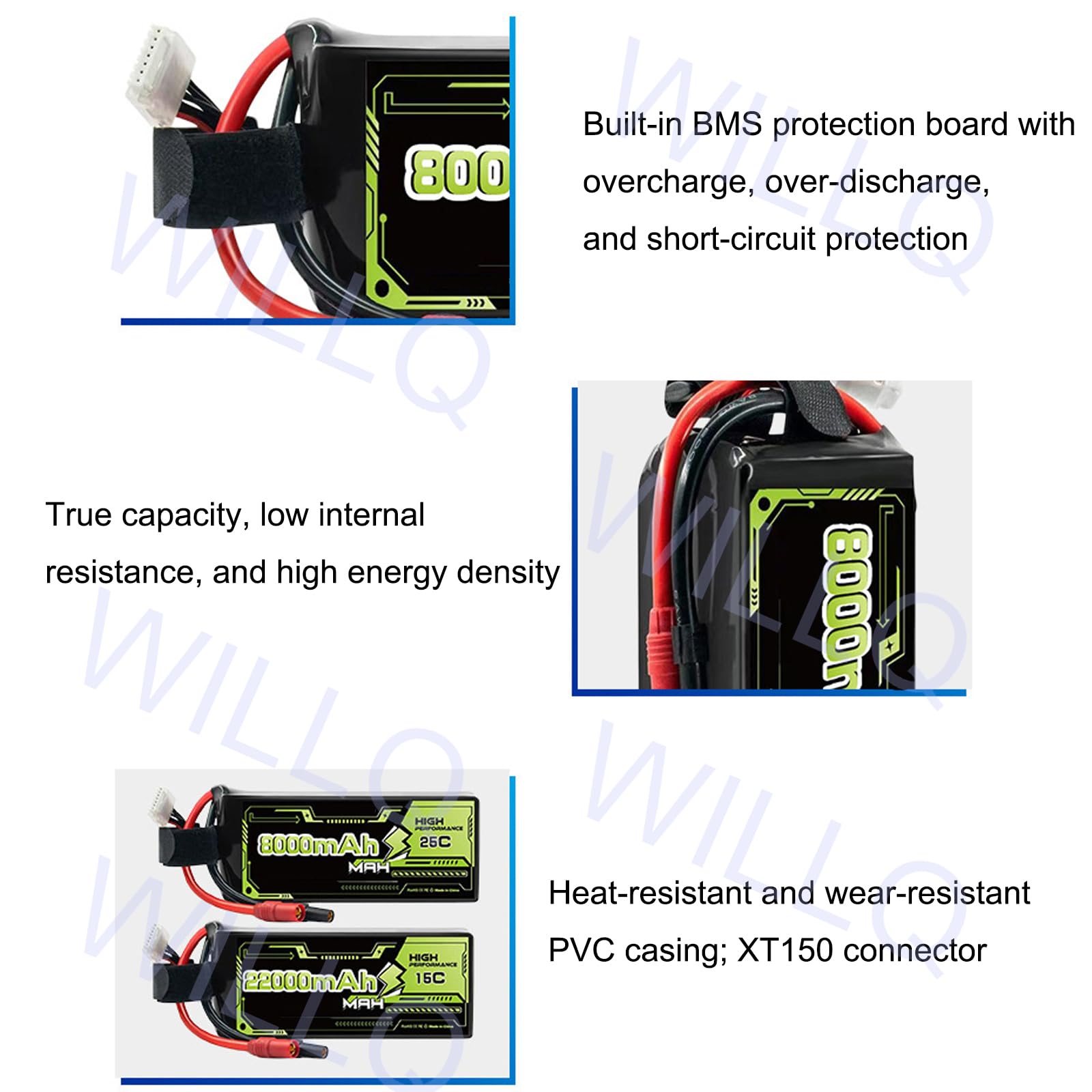 Batterie al Litio 6S1P 22,2V 8000mAh 10000mAh Alta Potenza 20C 25C Batteria di riserva per droni da Corsa FPV e Modelli RC