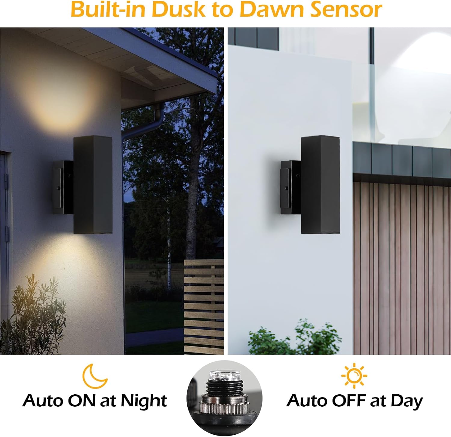 close-up of porch light with outlet showing GFCI outlet