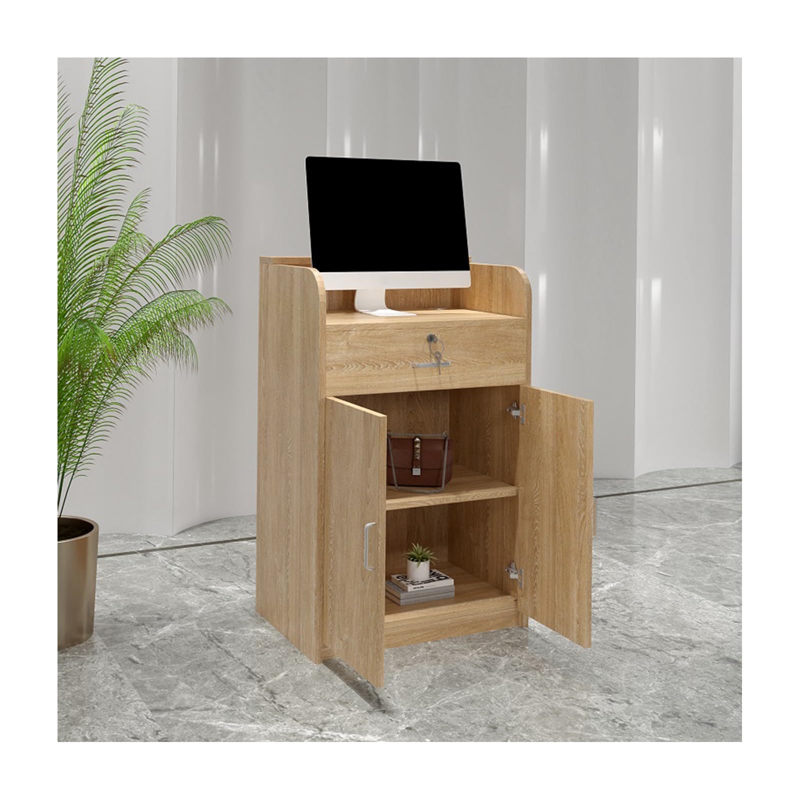 Moderno banco da banco semplice in rovere per negozi di abbigliamento, sala e ufficio, design elegante, 60 cm, per vendita al dettaglio e salone di bellezza