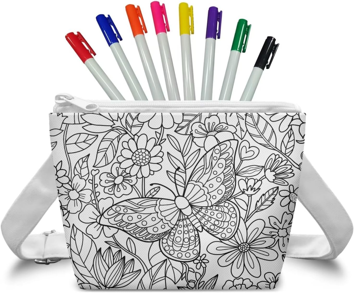 Butterfly Crossbody Bag for Girls Coloring Craft Coloring Bag DIY Painting Crossbody Bags with 8 Bright Markers, Doodle Hand Painted Art Kit Supplies