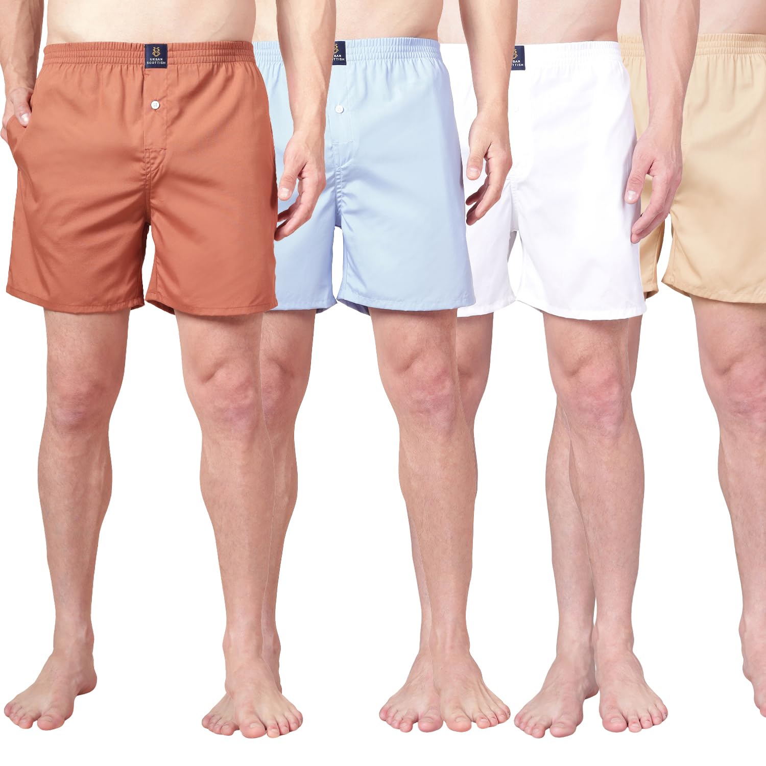 urban scottish Men’s 100% Cotton Solid Boxers Shorts with Side Pockets (Pack of 4)-picture-15