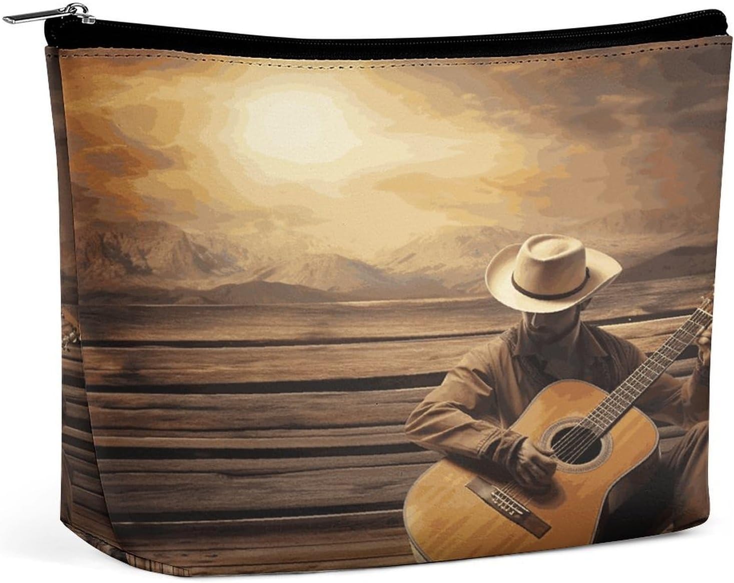 Cosmetic Bag for Women Western Music Print Makeup Bag PU Leather Makeup Pouch Aesthetic Travel Toiletry Bags Portable Compact Makeup Zipper Pouch for Daily Essentials
