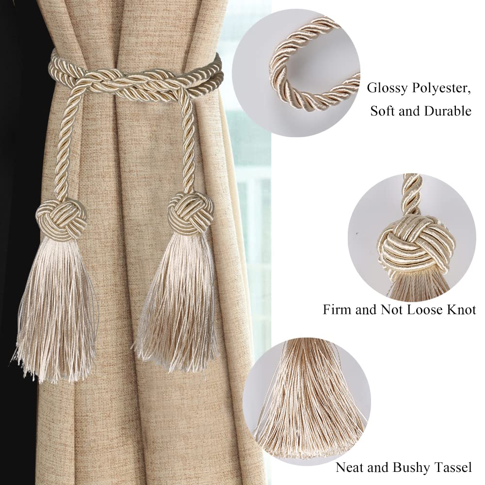 Coppia Ferma Tende In Corda Di Cotone - Naturale Beige Per Interni, 2 Pezzi - Foto 8