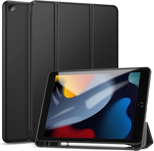 ZtotopCase for New iPad 9th/8th/7th Generation Case with Pencil Holder, Lightweight Slim Protective, Soft TPU Cover with Auto Wake/Sleep, Tri-fold Stand for iPad 10.2 Inch 2021/2020/2019 , Black