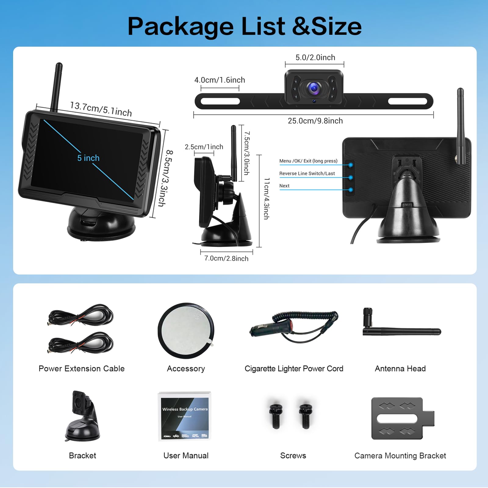 Hikity 5" IPS Display AHD Kit Telecamera Retromarcia Wireless per Veicoli Telecamera Impermeabile IP69 Linee a Griglia Grandangolare