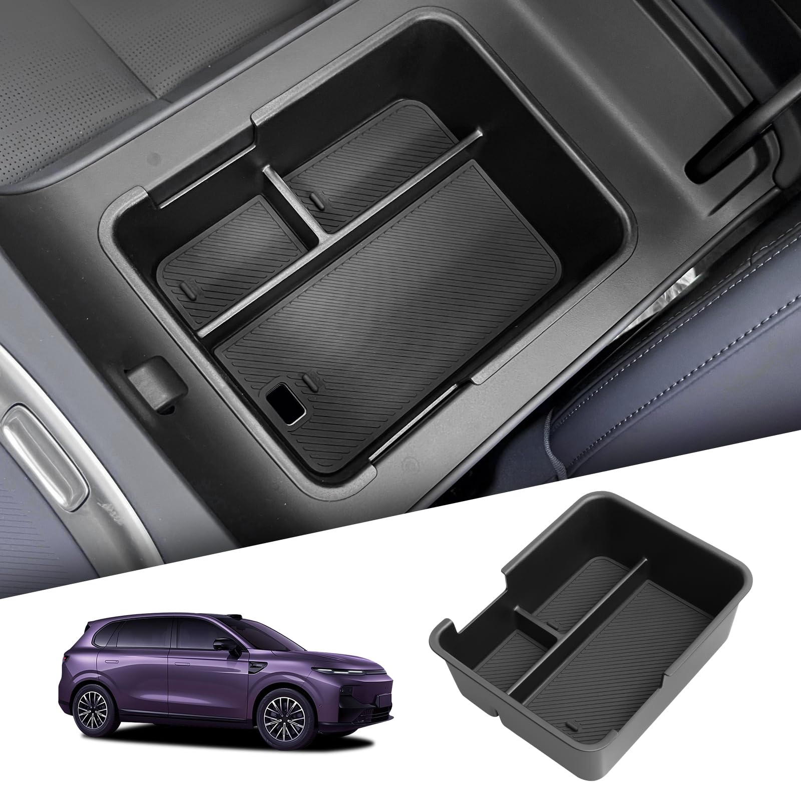 smabee Boîte d'accoudoir compatible avec Leapmotor B10 2025 2026 - Plateau de rangement pour voiture - Accessoires intérieurs ABS + PVC - Noir