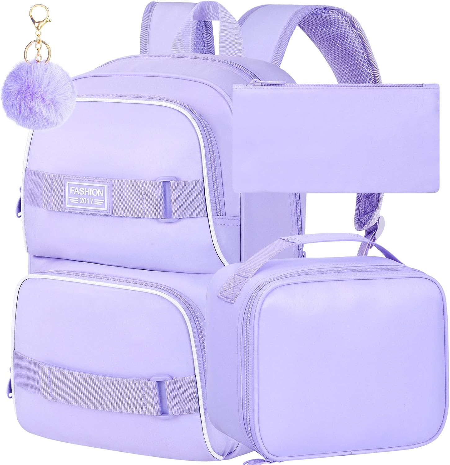 3Pcs Backpack for Girls Boys, 17 Inches Women Men School Bookbag Set for Teens College, Laptop Backpacks with Lunch Box