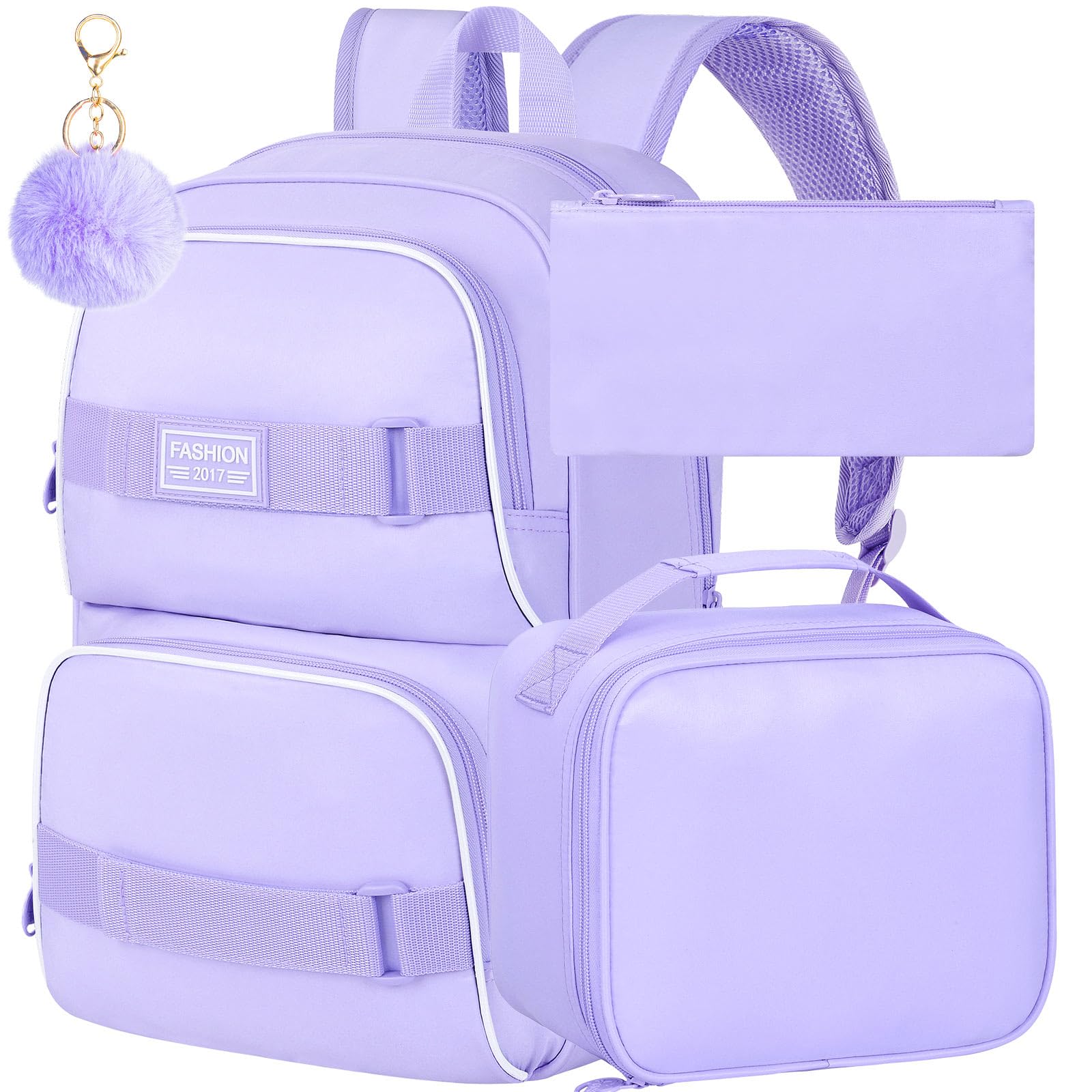 3Pcs Backpack for Girls Boys, 17 Inches Women Men School Bookbag Set for Teens College, Laptop Backpacks with Lunch Box