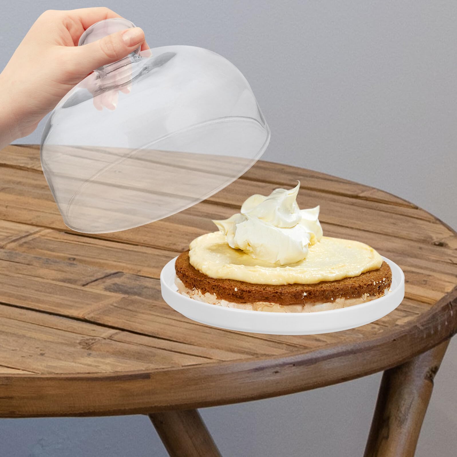 Toyvian Vassoio per Torta in Ceramica con Coperchio in Vetro Trasparente da 16 CM, Piatto da Dessert Copri-Alimenti per Feste e Uso Domestico, Stoviglie Eleganti per Cucina e