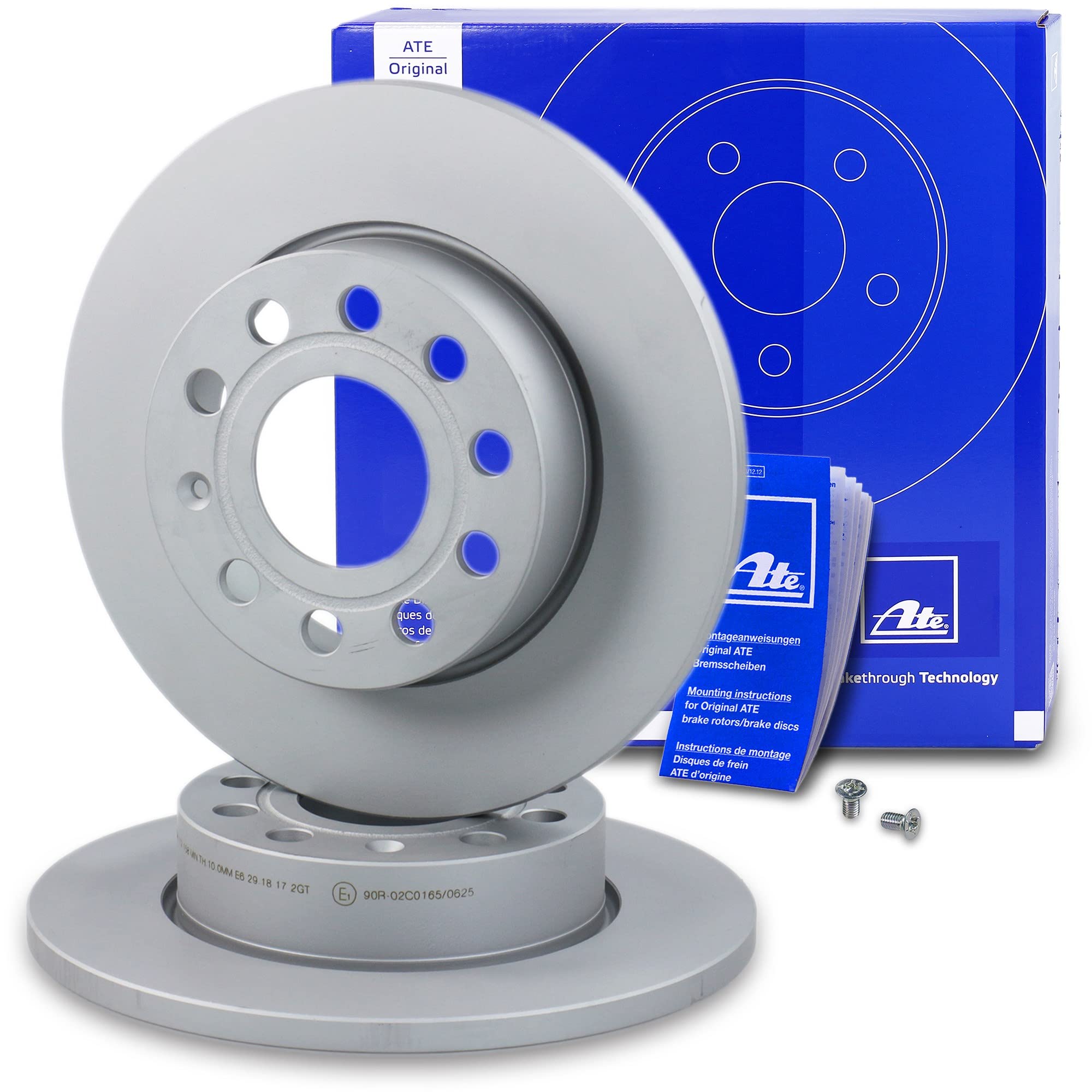 ATE Set di freni per asse posteriore +dischi freno posteriori ¯ 256mm pieni e pastiglie freno ceramiche posteriori Compatibile con AUDI A3, SEAT, SKODA, VW CADDY, GOLF 5+6, JETTA 3, SCIROCCO 3, TOURAN