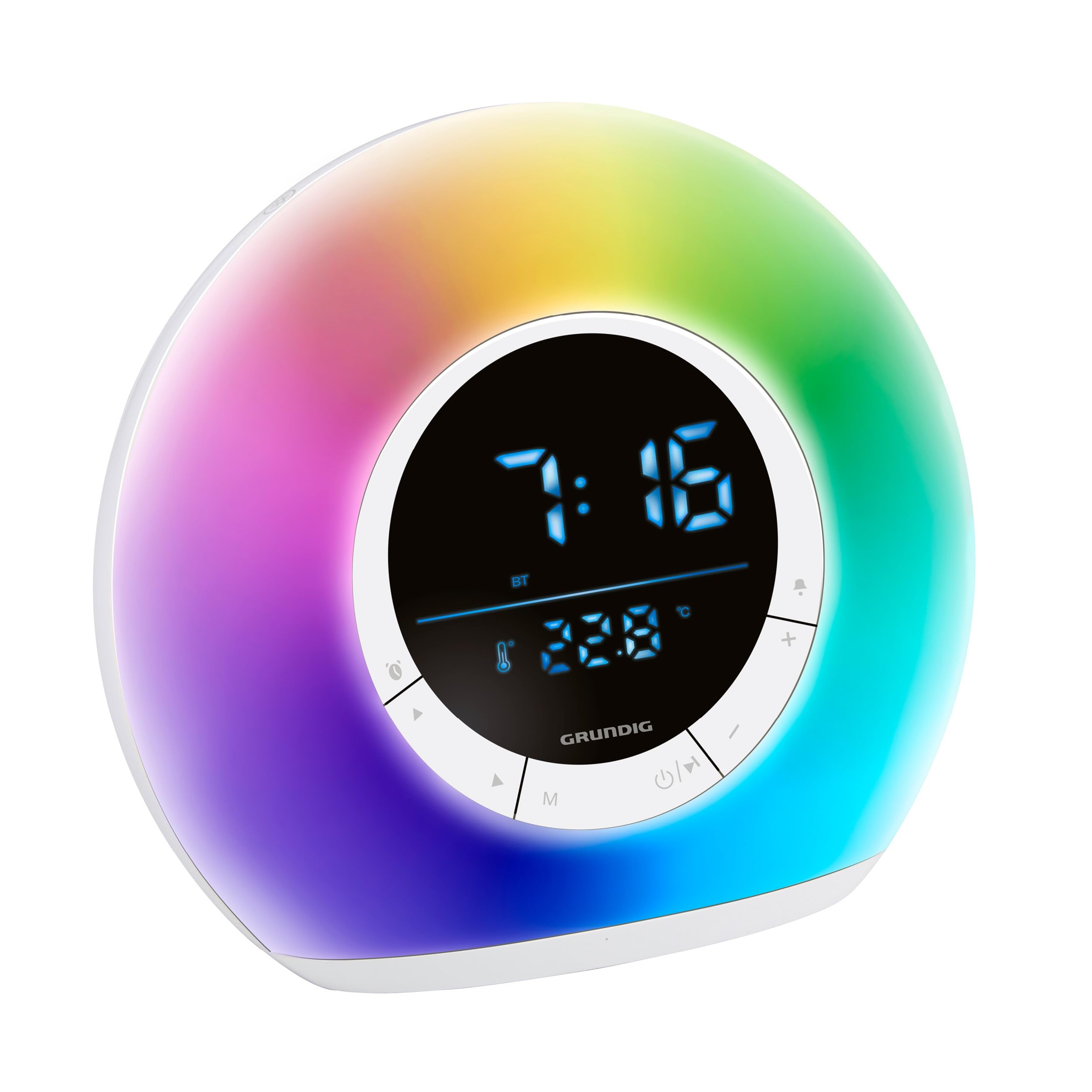 Grundig Tageslichtwecker – Nachttischlampe Radio und Bluetooth – Lichtwecker mit LED-Anzeige – Radiowecker mit Licht und Naturgeräuschen – Weiß